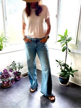 Upcycled LEE denim patchwork jeans Wide Leg Boyfriend Jeans size 10